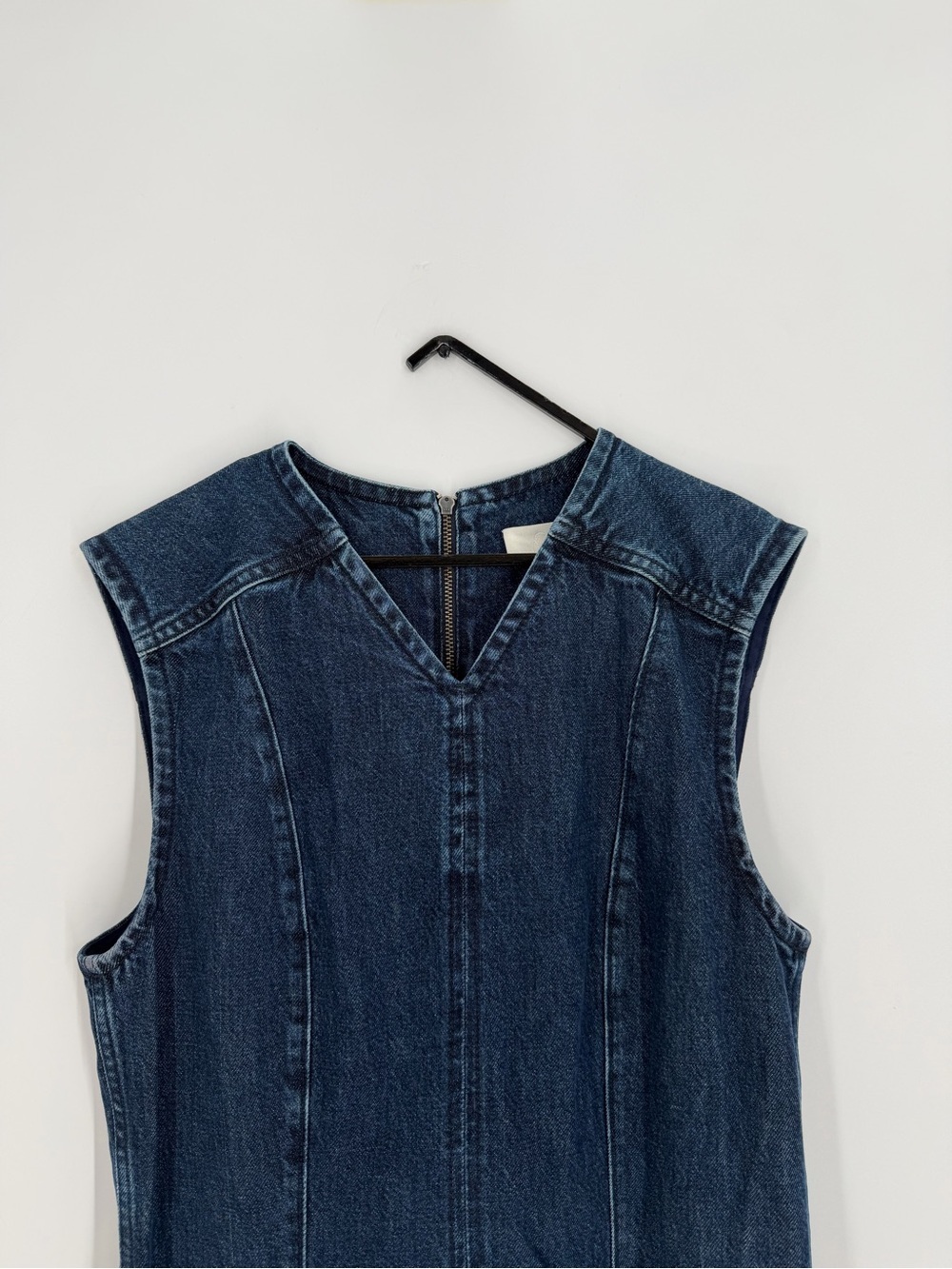 Cos Denim Dropped Waist Sleeveless Seamed Detail V Neck Midi Dress